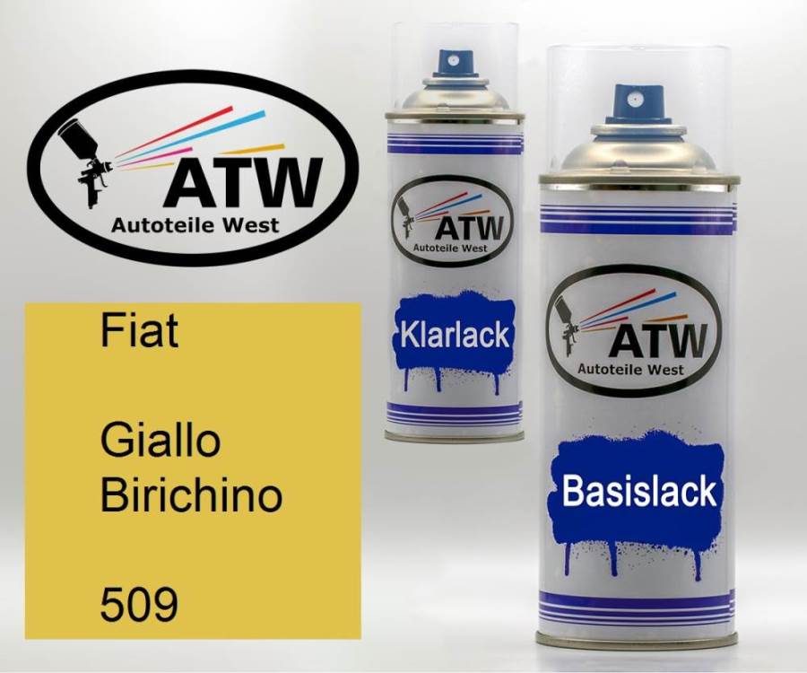 Fiat, Giallo Birichino, 509: 400ml Sprühdose + 400ml Klarlack - Set, von ATW Autoteile West.